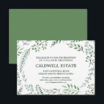 Green Rustic Wreath Wedding Reception Insert Invitation<br><div class="desc">This green rustic wreath wedding reception insert card is perfect for an outdoor wedding. The design features a beautiful and whimsical frame of watercolor leaves,  plants and greenery. Personalise this detail enclosure card with your reception information and include your wedding website address too!</div>