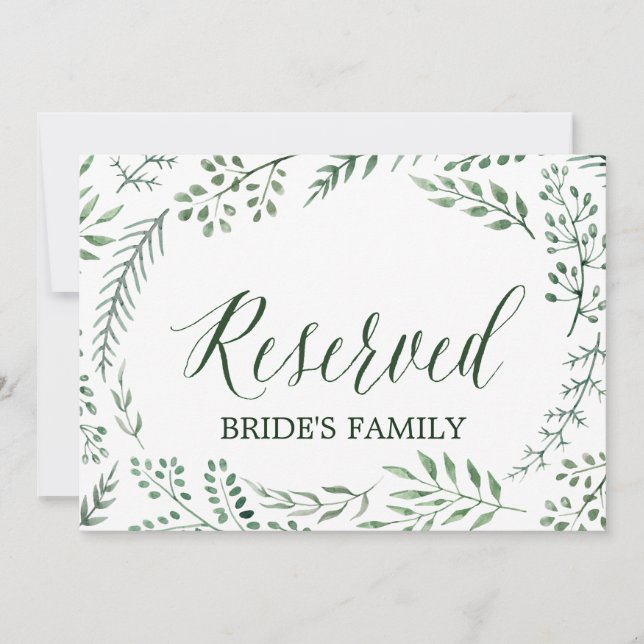 Green Rustic Wreath Wedding "Reserved" Sign Invitation (Front)