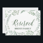 Green Rustic Wreath Wedding "Reserved" Sign Invitation<br><div class="desc">This green rustic wreath wedding "reserved" sign is perfect for an outdoor wedding. The design is double sided (prints on both sides) and features a beautiful and whimsical frame of watercolor leaves,  plants and greenery. Use these cards to reserve chairs or tables at your wedding ceremony or reception.</div>