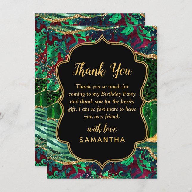 Green Safari Agate Birthday Thank You Card (Front/Back)