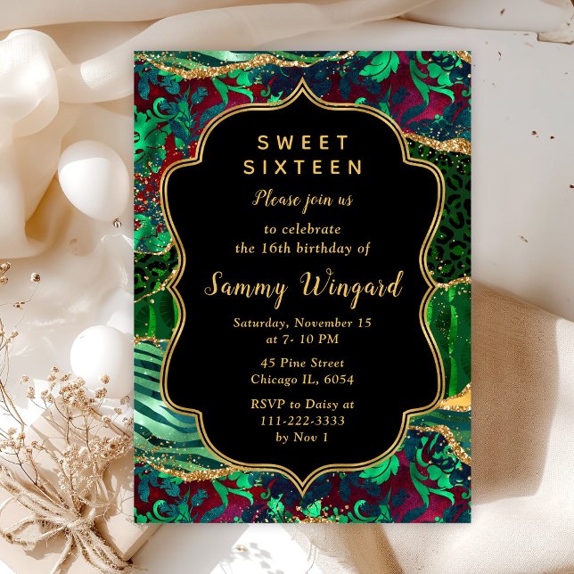 Green Safari Agate Sweet Sixteen Invitation (Creator Uploaded)