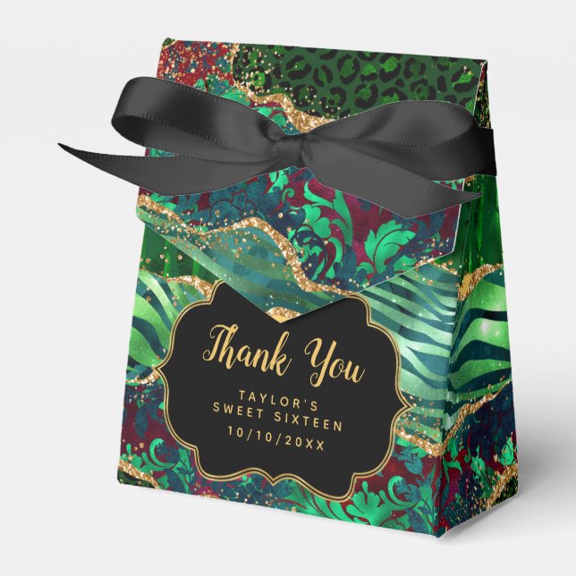 Green Safari Agate Sweet Sixteen Thank You Favour Box (Front Side)