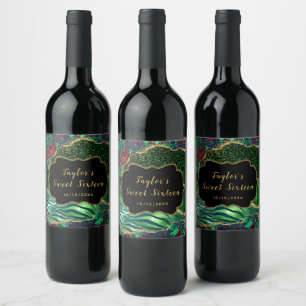 Green Safari Agate Sweet Sixteen Wine Label