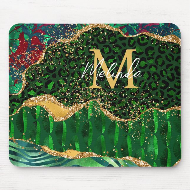 Green Safari Animal Print Agate Mouse Pad (Front)