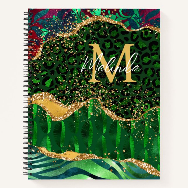 Green Safari Animal Print Agate Notebook (Front)
