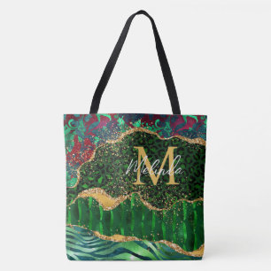 Green Safari Animal Print Agate Tote Bag