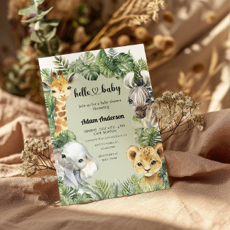 Green Safari Baby Shower Invitation –Jungle Animal
