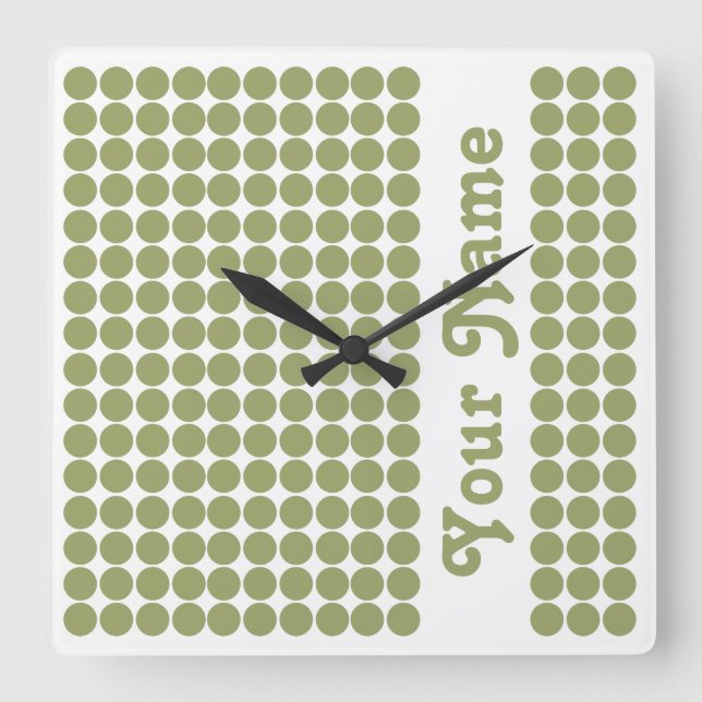 Green Safari Dot with name Square Wall Clock (Front)