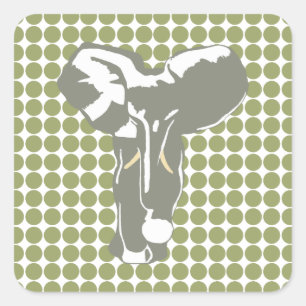 Green Safari Dot with Pop Art Elephant Square Sticker