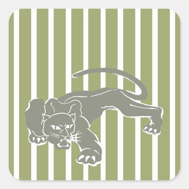 Green Safari Stripe with Leopard Square Sticker (Front)