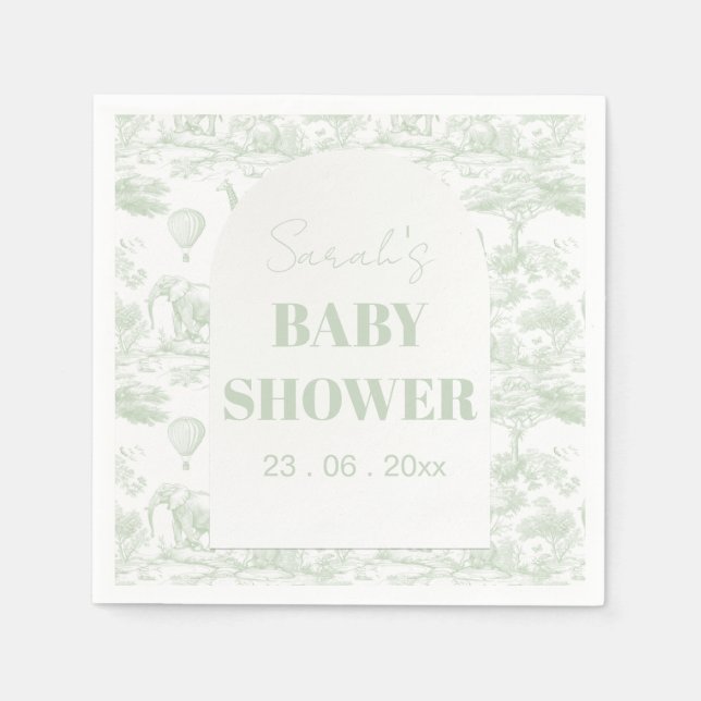 Green Safari Toile D Jouy Jungle Theme Baby Shower Napkin (Front)