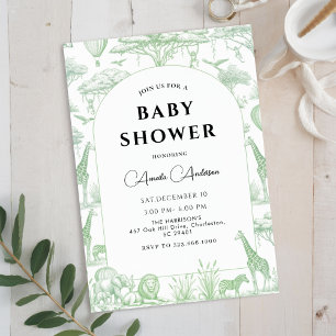 Green Safari Toile De Jouy Boy Baby Shower  Invitation