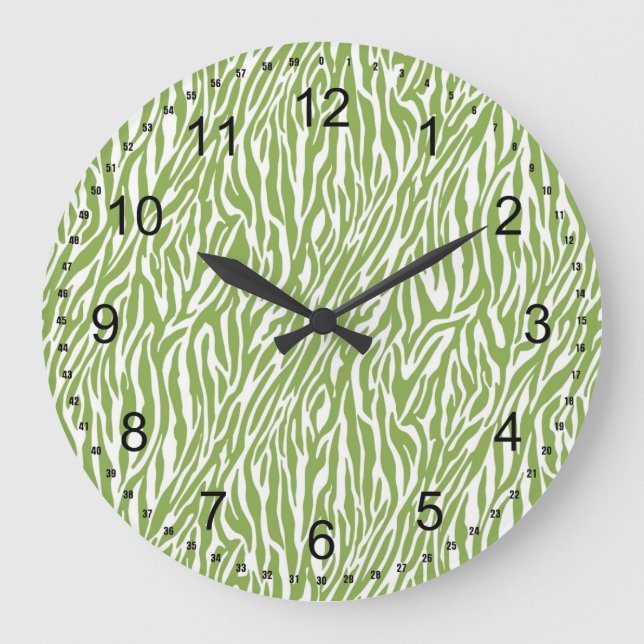 Green Safari Zebra Print Large Clock (Front)