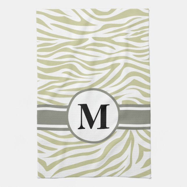 Green Safari Zebra with monogram Tea Towel (Vertical)