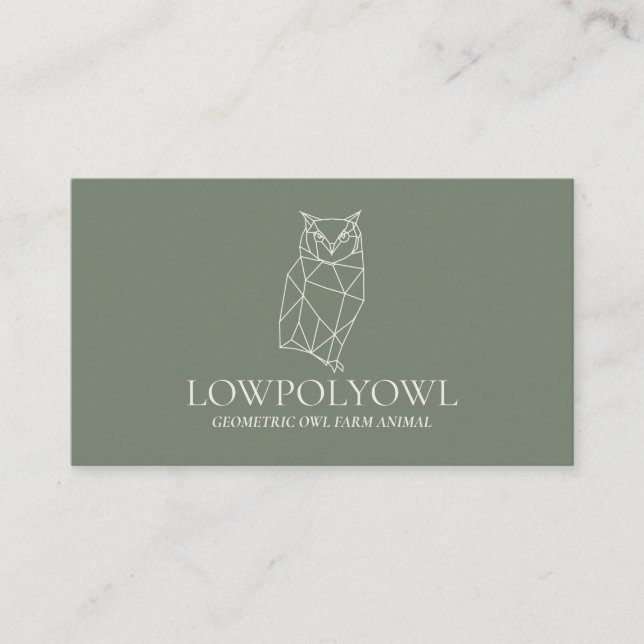 Green Sage Animal Lowpoly Owl Business Card (Front)