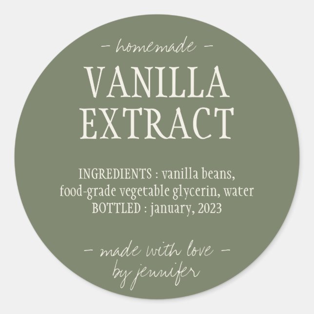 Green Sage Bottle Homemade drink Vanilla Extract Classic Round Sticker (Front)