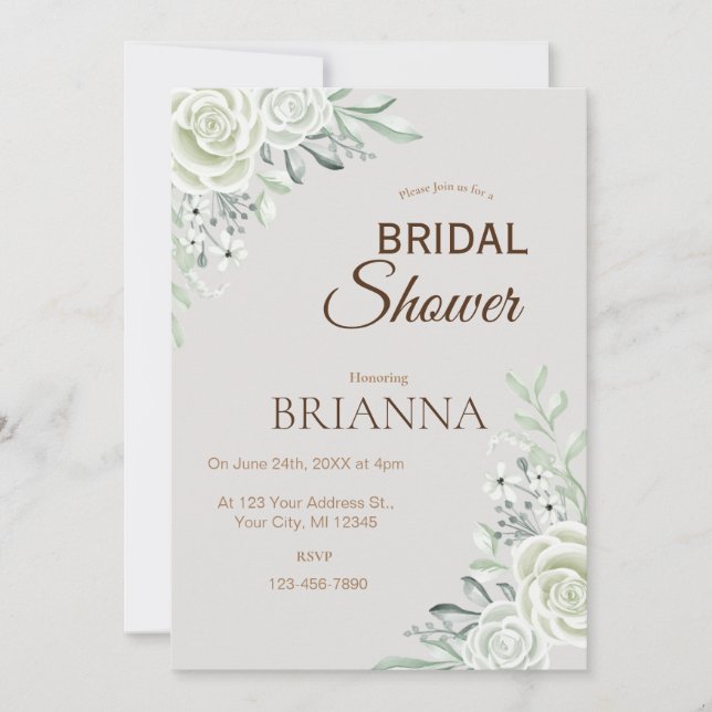 Green Sage Floral Bridal Shower  Invitation (Front)