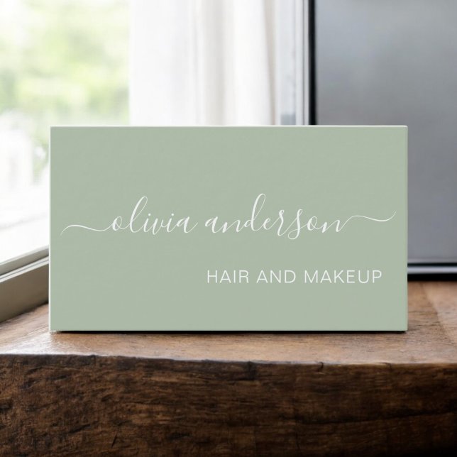 Green Sage Girly Simple Hair Makeup Salon Business Card (Creator Uploaded)
