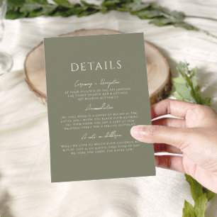 Green Sage Minimalist Elegant Wedding Details Enclosure Card