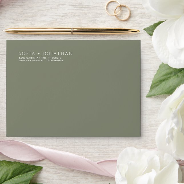Green Sage Minimalist Elegant Wedding Envelope (Wedding)