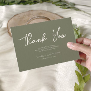 Green Sage Minimalist Elegant Wedding Thank You Card