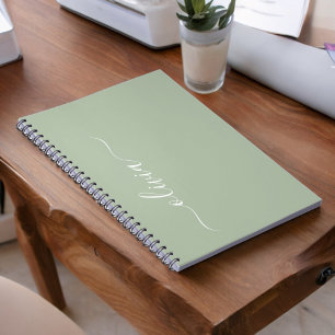 Green Sage Modern Script Girly Monogram Name Notebook
