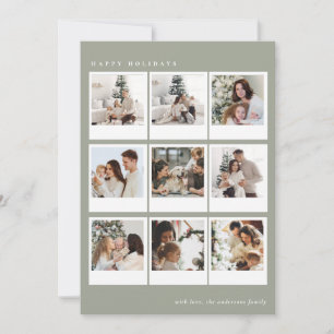 Green Sage Simple Boho Photo collage Christmas   Holiday Card