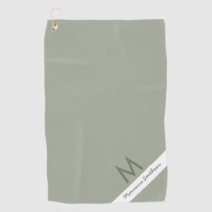 Green Sage Stripe Modern Monogrammed Name Custom Golf Towel