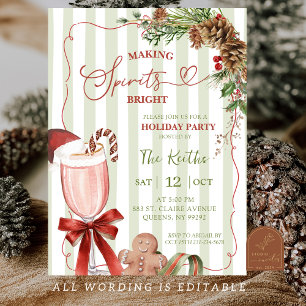 Green Sage Stripes Christmas Making Spirit Bright  Invitation