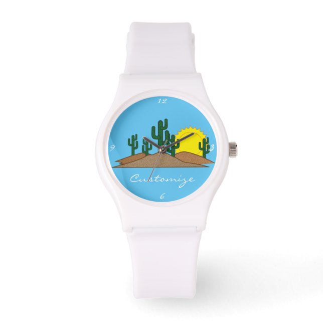 Green Saguaro Cactus Desert Sunrise Thunder_Cove Watch (Front)