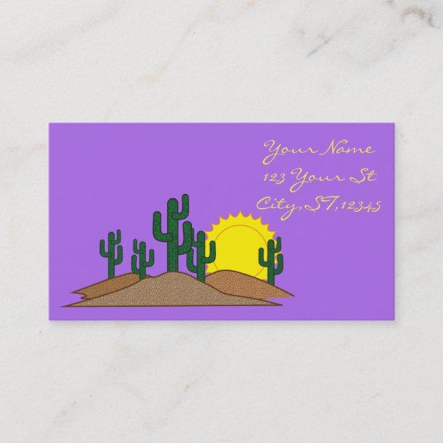 Green Saguaro Cactus Desert Sunset Thunder_Cove Business Card (Front)