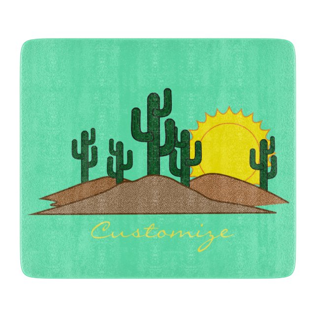 Green Saguaro Cactus Desert Sunset Thunder_Cove Cutting Board (Front)