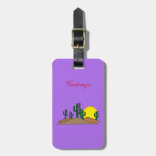 Green Saguaro Cactus Desert Sunset Thunder_Cove Luggage Tag