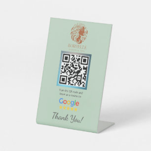 Green Salon Google Review Counter Stand Template Pedestal Sign