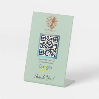 Green Salon Google Review Counter Stand Template Pedestal Sign