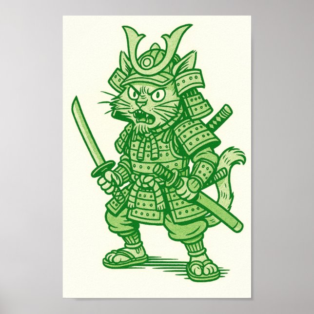 Green Samurai Cat Poster (Front)