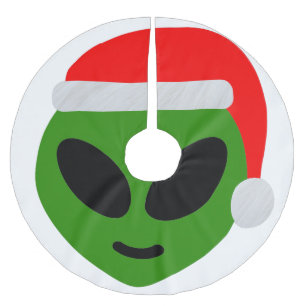 green santa alien emoji brushed polyester tree skirt