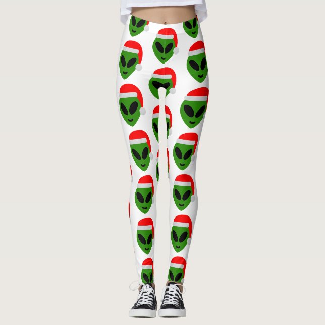 green santa alien emoji leggings (Front)