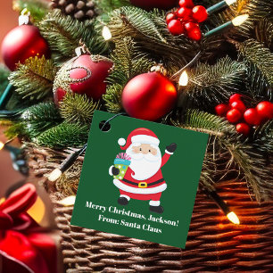 Green Santa Claus Custom Kids Christmas Party Favour Tags