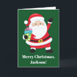 Green Santa Claus Customised Kids Christmas Card<br><div class="desc">Personalised green Santa Claus card for your kids Christmas. Customise your children's holiday presents to and from with their custom name under smiling Papa Noel in his jolly red Christmas suit.</div>