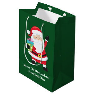 Green Santa Claus Customised Kids Christmas Medium Gift Bag