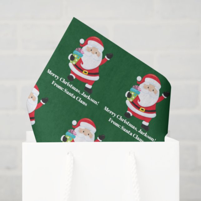 Green Santa Claus Customised Kids Christmas Tissue Paper (Gift Bag)