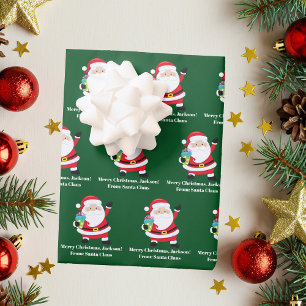 Green Santa Claus Customised Kids Christmas Wrapping Paper Sheet