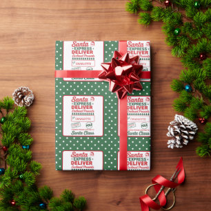 Green Santa Express Delivery Christmas Dotted Wrapping Paper