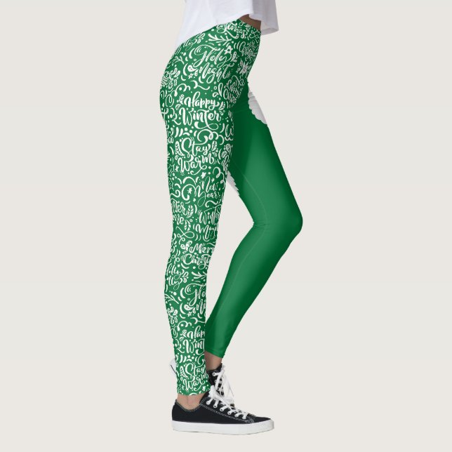 Green Santa with letter art  Leggings (Right)