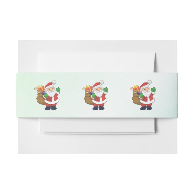 Green Santa With Toys Invitation Belly Band (Front Example)