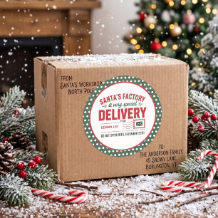 Green Santa's Factory Special  Delivery Dotted Classic Round Sticker