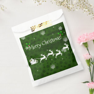 Green Santa's Sleigh and Reindeer Favour Bags