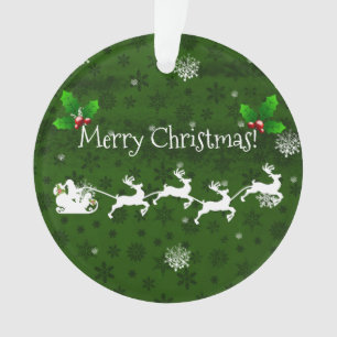 Green Santa's Sleigh and Reindeer Ornament