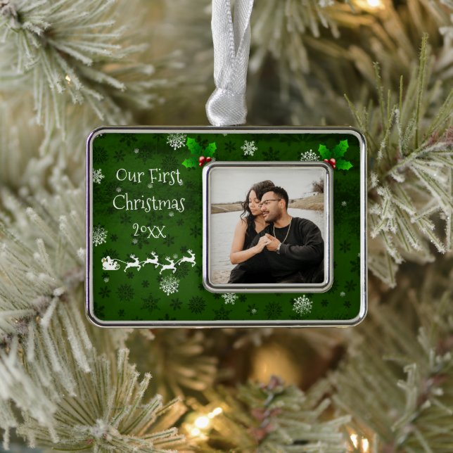 Green Santa's Sleigh & Reindeer Christmas Ornament (Tree)